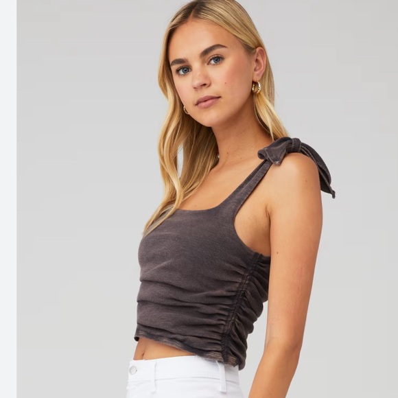 Free People Tops - Free People Grey Boulevard Bow Tie Sleeves Tank Top Crop Top Shirt Stretch Small